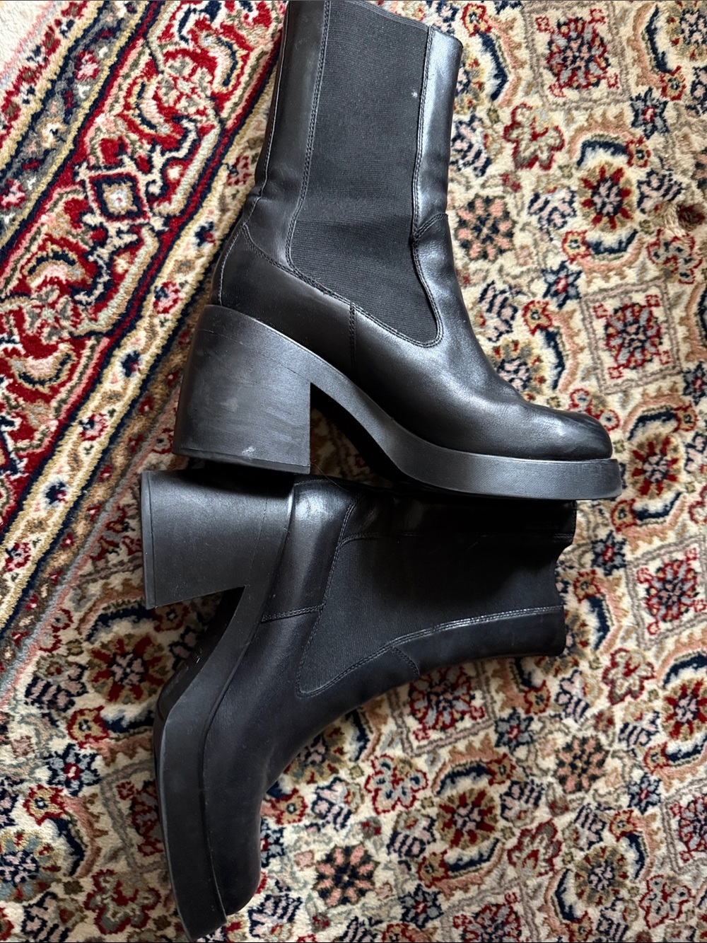 Vagabond Black Platform Heeled Square Toe Boots